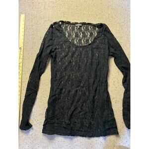 Express Shirt Women's Large Black Lace Sheer Long Sleeve Y2K Whimsigoth Fairy